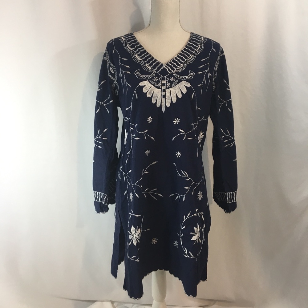 Navy and white embroidered dress/swimsuit cover